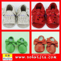 High quality handmade sweet color bow and tassels sandals cow leather boot shoes for baby